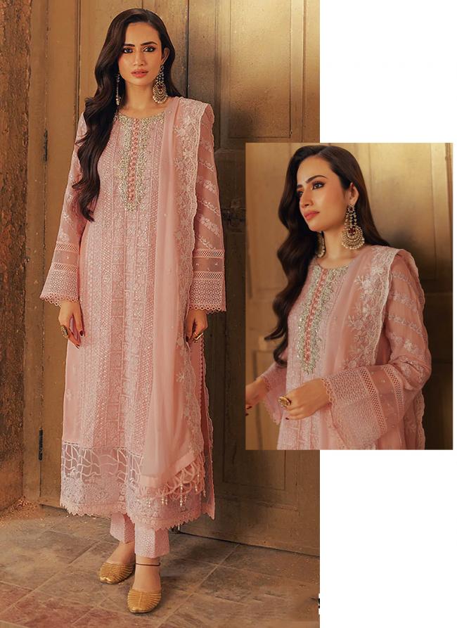 Georgette Pink Eid Wear Embroidery Work Pakistani Suit